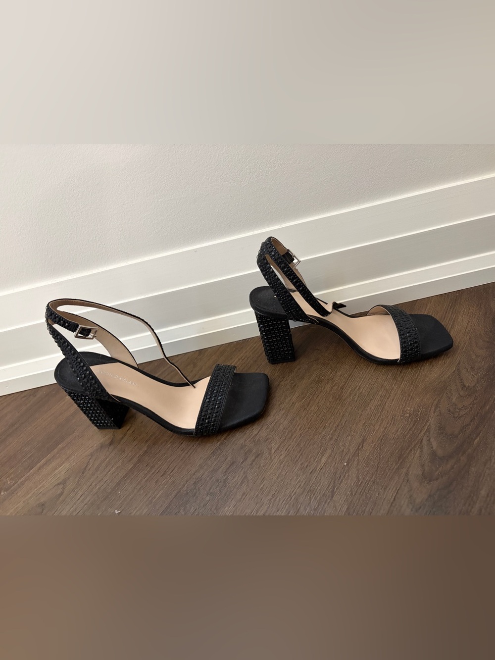 Antonio Melani Black Embellished Block Heel Sandals - Women 8.5